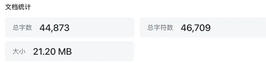 文档统计：总字数44,873，总字符数46,709，大小21.20 MB